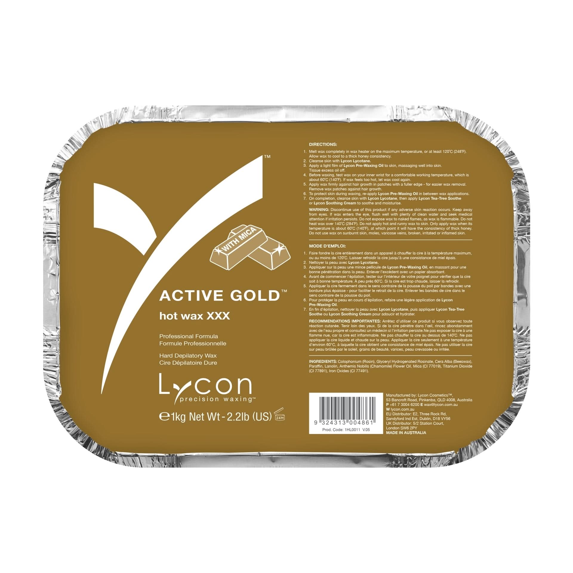 Image of the packaging for Active Gold Hot Wax available as one of the best wholesale wax